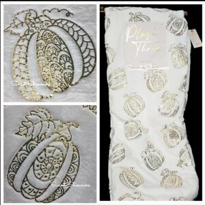 White Faux Fur Gold PUMPKIN Throw Blanket Fall Thanksgiving Halloween NEW